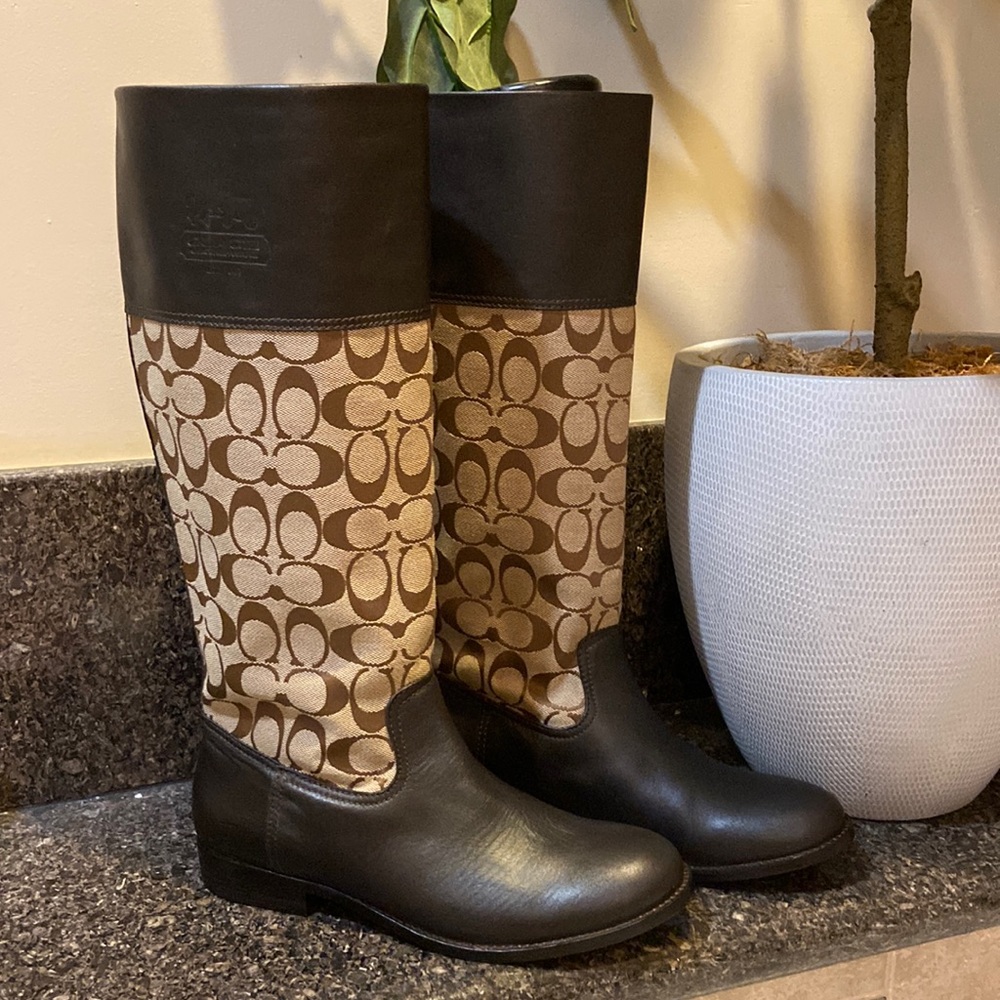Coach Chrissi Khaki Signature Leather Tall Boots